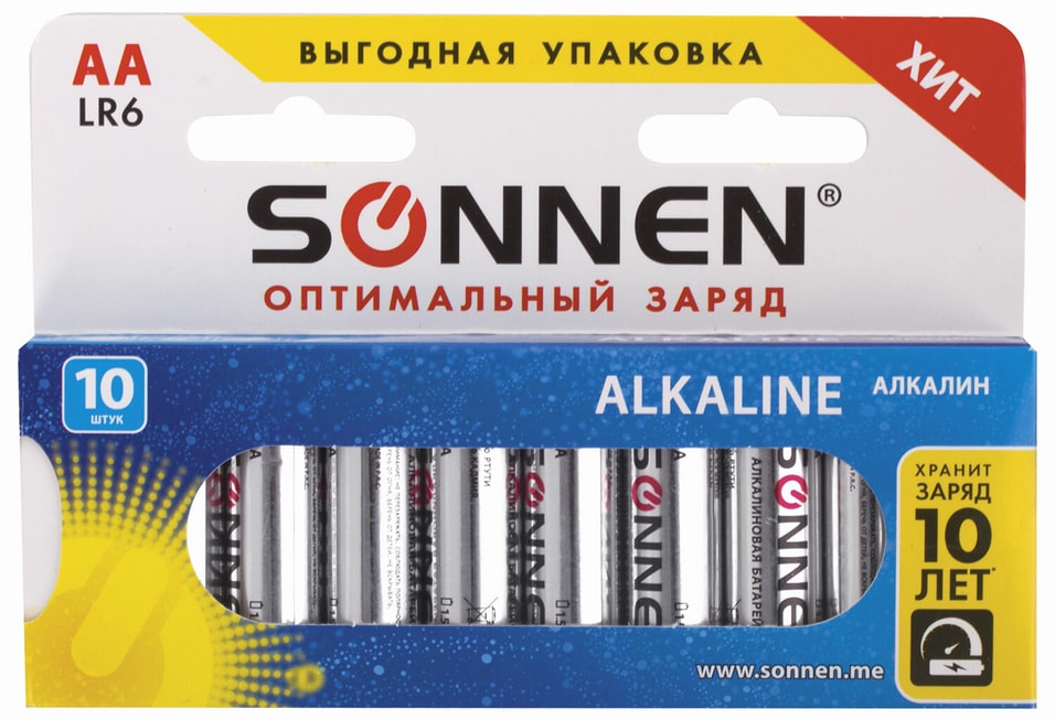 Батарейки Sonnen Alkaline АА LR6 15А 10шт