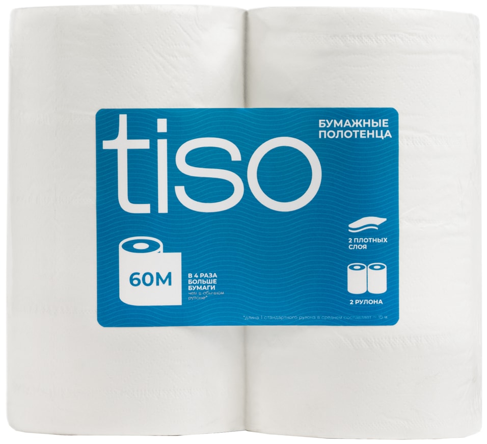 Бумажные полотенца tiso Big Roll+ 60 метров 2 слоя 2 рулона