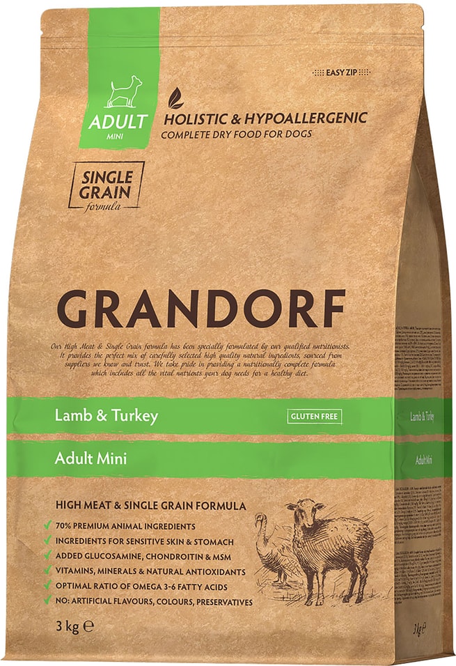 Сухой корм для собак Grandorf Adult Mini для мелких пород с ягненком и индейкой 3кг