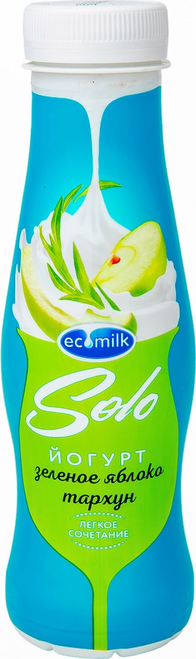 Йогурт питьевой Ecomilk Solo Зеленое яблоко-Тархун 2.8% 290г от Vprok.ru