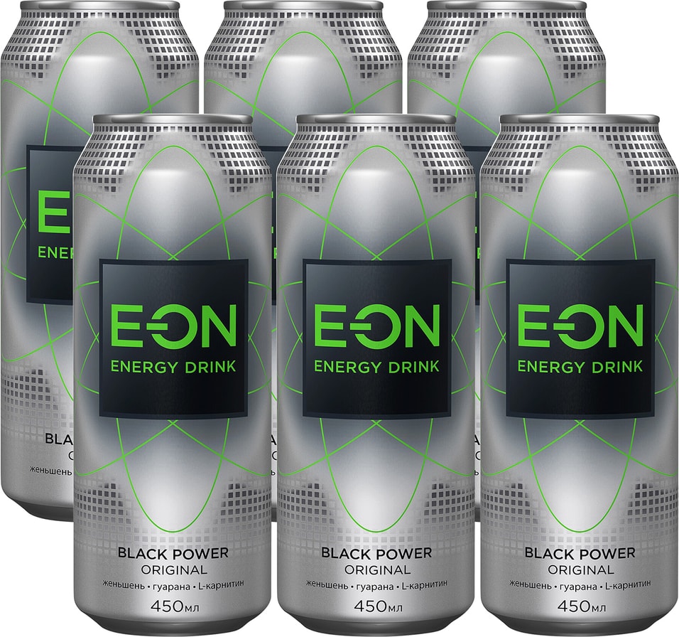 Напиток E-ON Black Power Original энергетический 450мл (упаковка 6 шт.)
