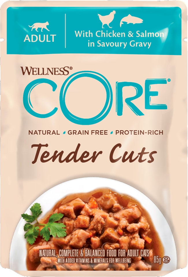 Влажный корм для кошек Core Tender Cuts из курицы с лососем в виде нарезки в соусе 85г