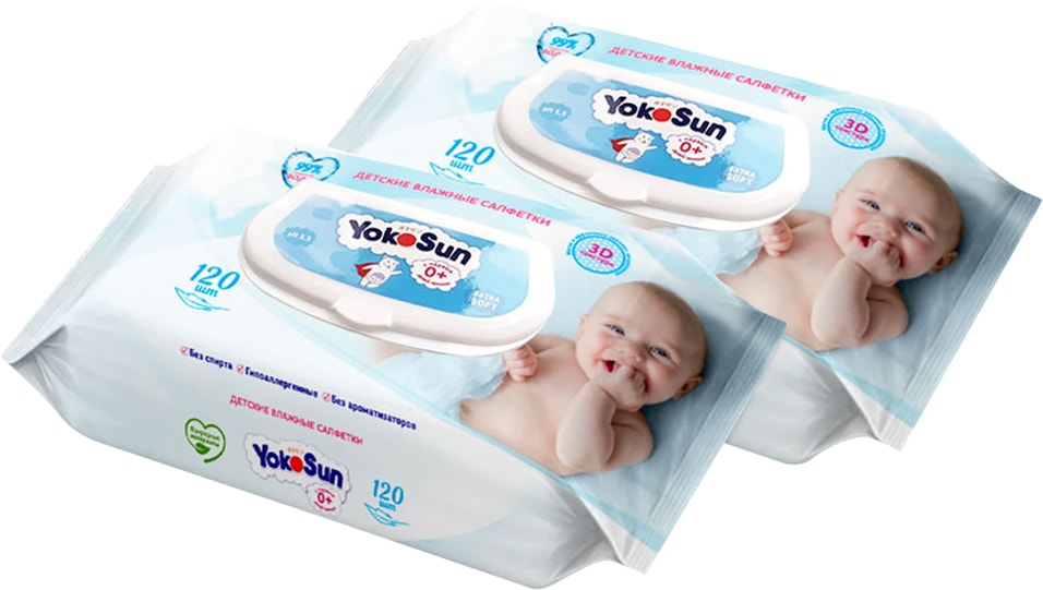 Салфетки влажные YokoSun детские 2*120шт (упаковка 2 шт.)