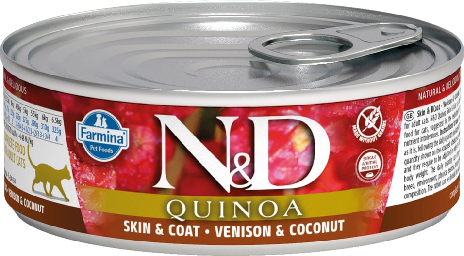 Влажный корм для кошек Farmina N&D Cat Quinoa с олениной кокосом и киноа для здоровья кожи и шерсти 80г