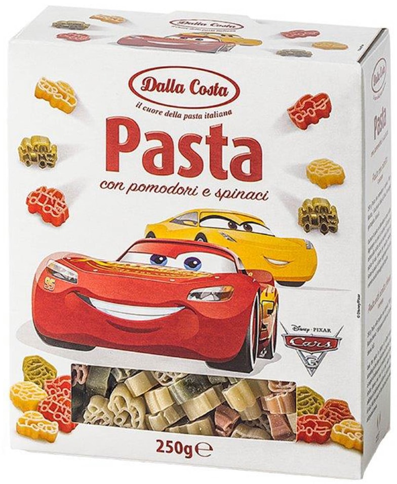 Макароны Dalla Costa Disney Тачки со шпинатом и томатами 250г
