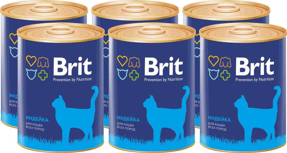 Влажный корм для кошек Brit Индейка 340г (упаковка 6 шт.)