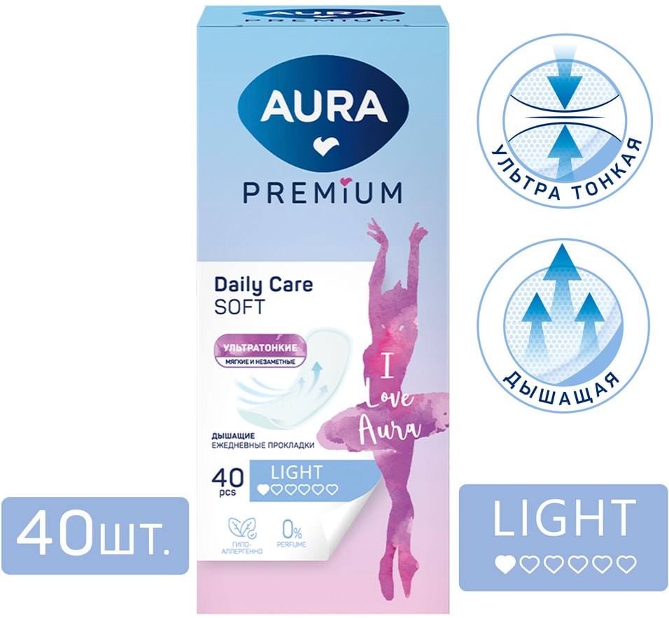 Прокладки Aura Premium Light ежедневные ультратонкие 40шт