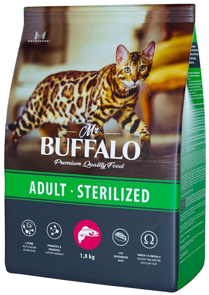 Сухой корм для кошек Mr.Buffalo Sterilized с лососем 1.8кг