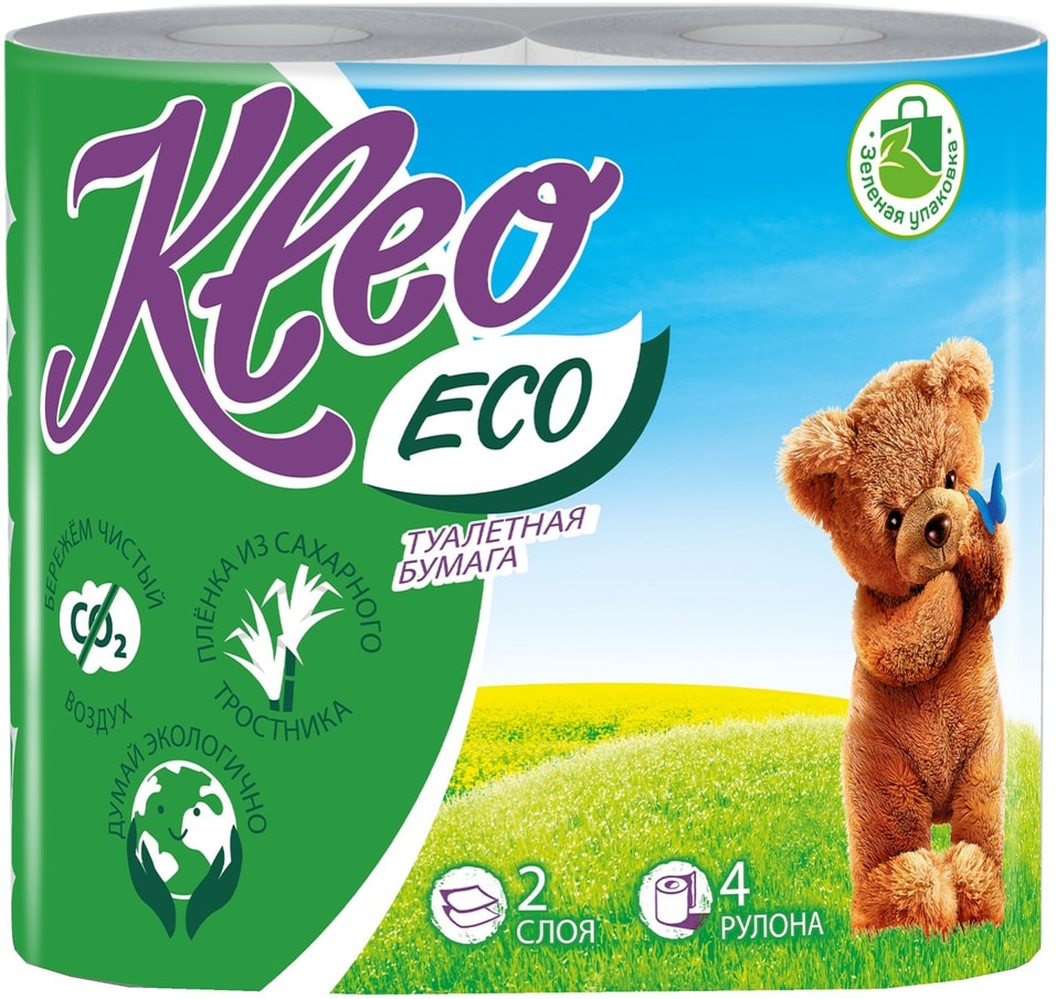 Туалетная бумага Kleo Eco 4 рулона 2 слоя
