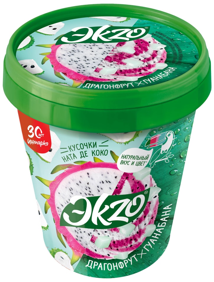 Мороженое Эkzo Драгонфрукт-Гуанабана с кусочками ната де коко 2% 520г