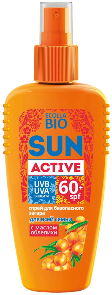 Спрей для безопасного загара Sun Active Ecolla-Bio SPF 60+ для всей семьи 120мл