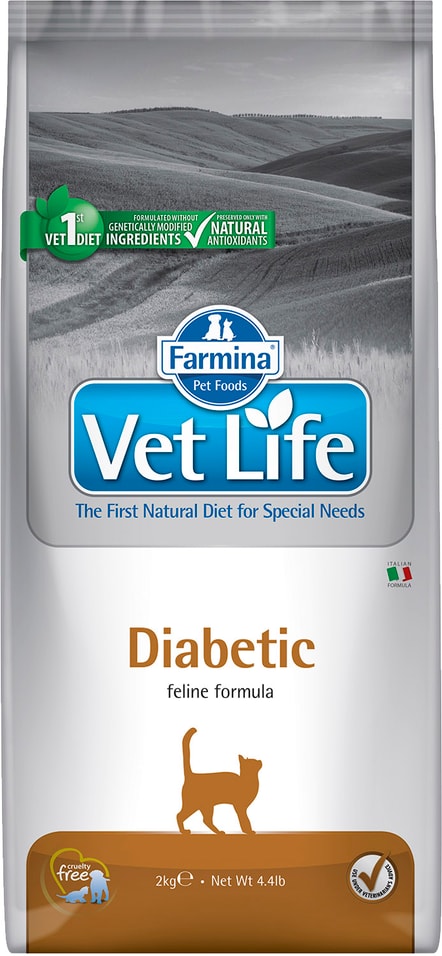 Сухой корм для кошек Farmina Vet Life Cat Diabetic диетический с курицей при сахарном диабете 2кг Сухой корм для кошек Farmina Vet Life Cat Diabetic диетический с курицей при сахарном диабете 2кг