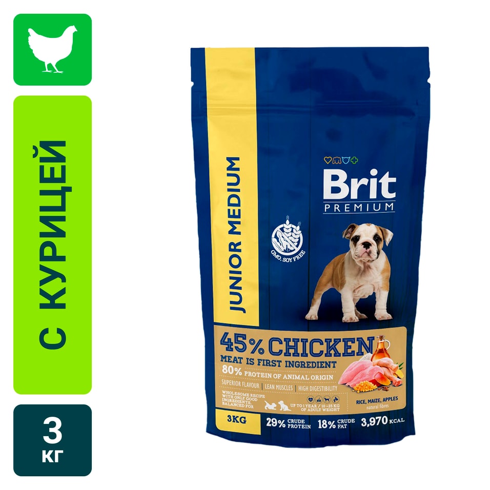 Сухой корм для собак Brit Junior Medium Курица 3кг