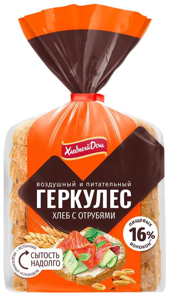 Хлеб Хлебный Дом Геркулес с отрубями половинка нарезанный 250г