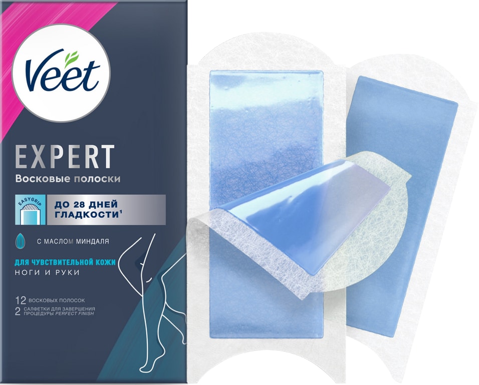 Полоски восковые для депиляции Veet Expert для чувствительной кожи 12шт