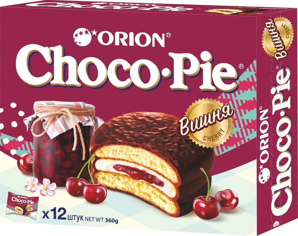 Пирожное Orion Choco Pie в глазури Вишня 360г