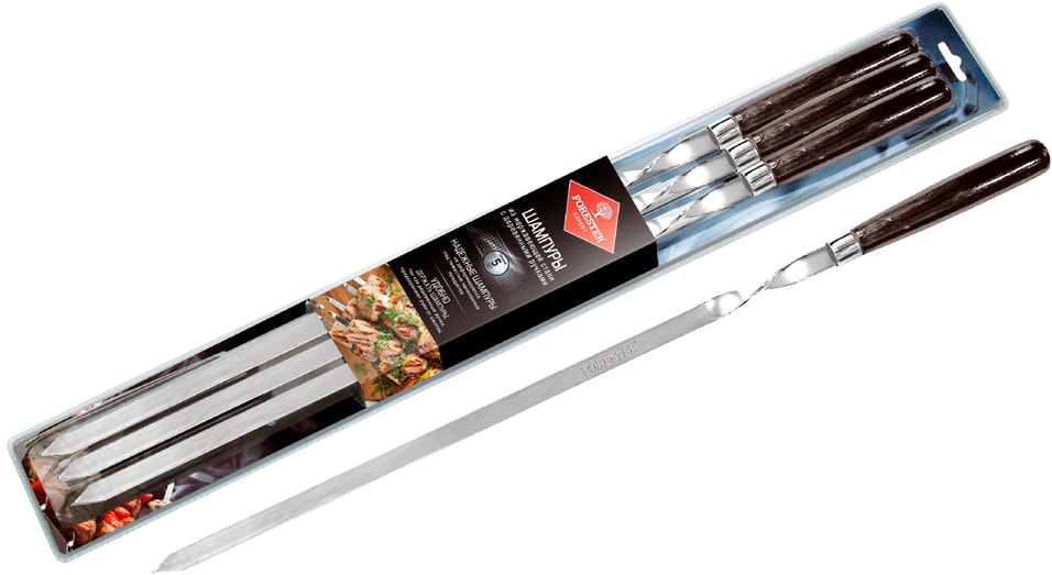 Набор шампуров Forester большие с деревянными ручками 6шт 300₽