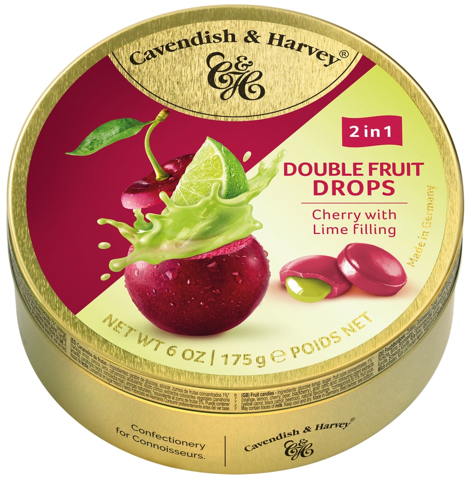 Леденцы Cavendish & Harvey Double Fruit Вишня-Лайм с жидким центром 175г