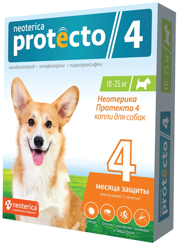 Капли Neoterica Protecto для собак 10-25кг 2шт