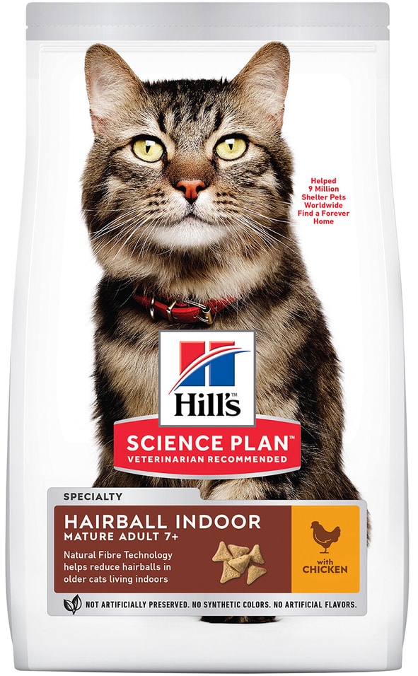Сухой корм для пожилых кошек Hills Science Plan Hairball Indoor Mature Adult 7+ для выведения шерсти из желудка с курицей 1.5кг