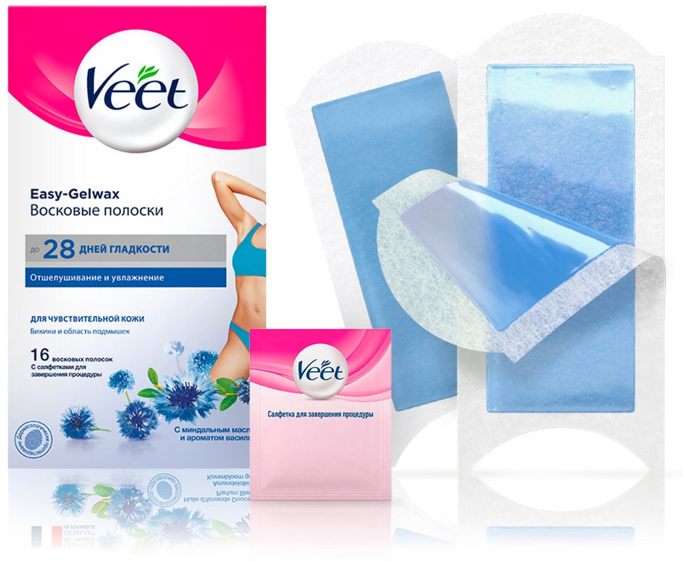 Полоски для депиляции Veet Easy-Gelwax для чувствительной кожи зоны бикини и подмышек 16шт