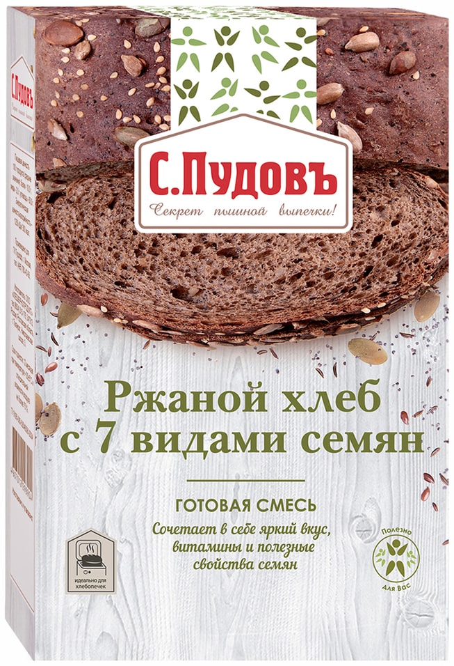 Смесь для выпечки С.Пудовъ Ржаной хлеб с 7 видами семян 500г
