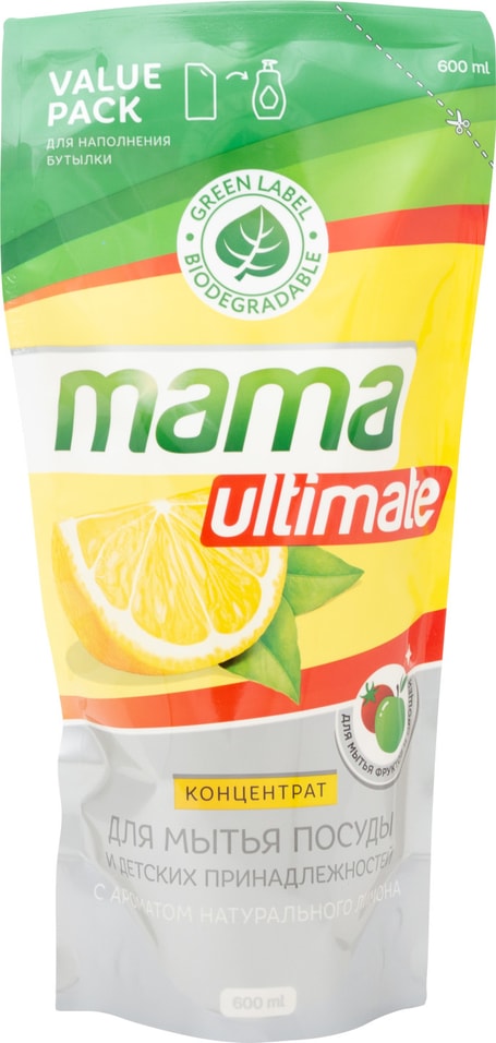 Концентрат для мытья посуды и детских принадлежностей Mama Ultimate с ароматом лимона 600мл