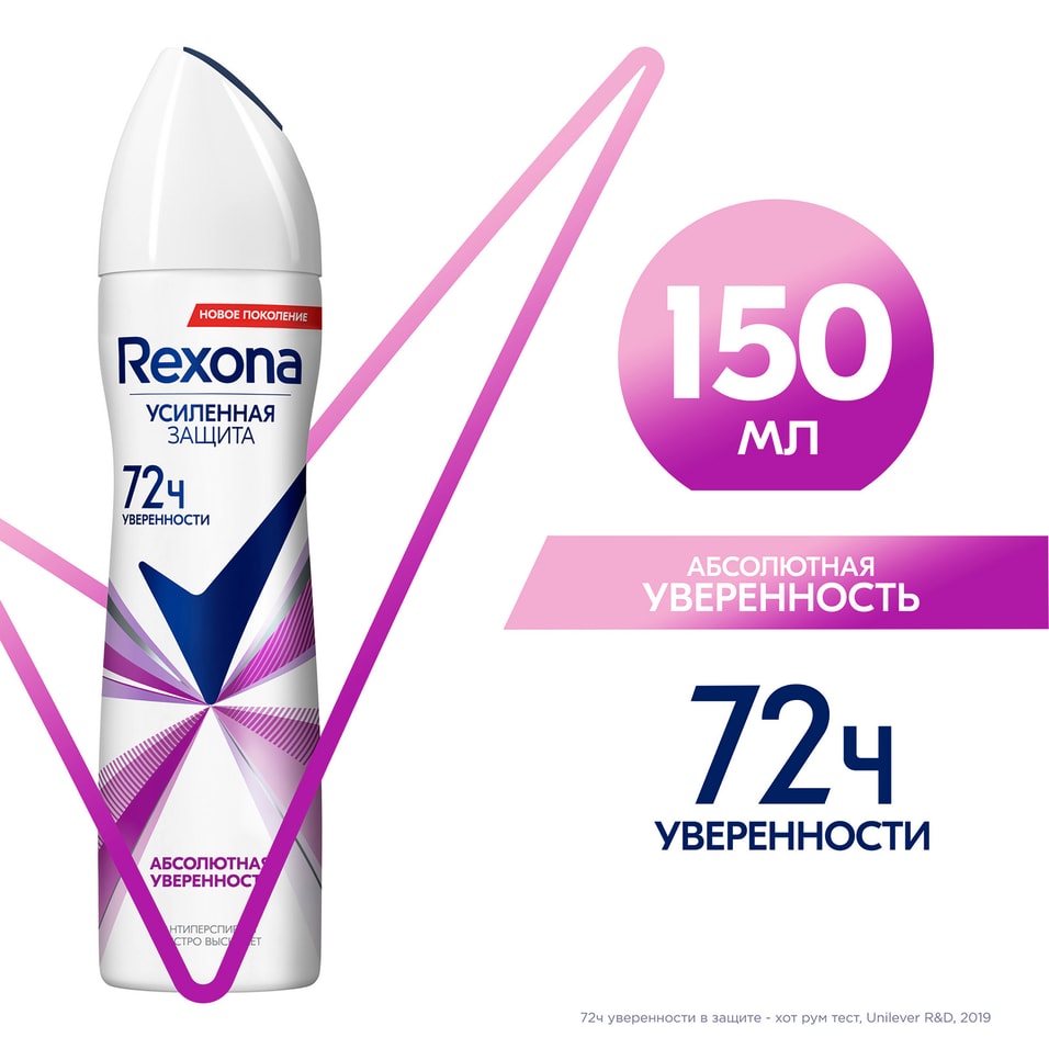 Антиперспирант-аэрозоль Rexona Абсолютная уверенность защита от пота и запаха на 72ч 150мл