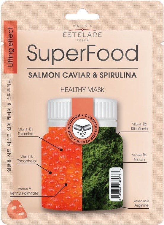 Маска тканевая для лица Estelare SuperFood Икра лосося и Спирулина 25г
