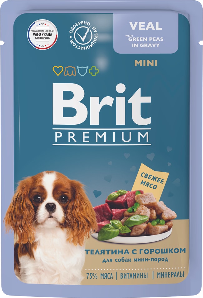 Влажный корм для собак Brit Premium для миниатюрных пород Телятина с зеленым горошком 85г (упаковка 14 шт.)