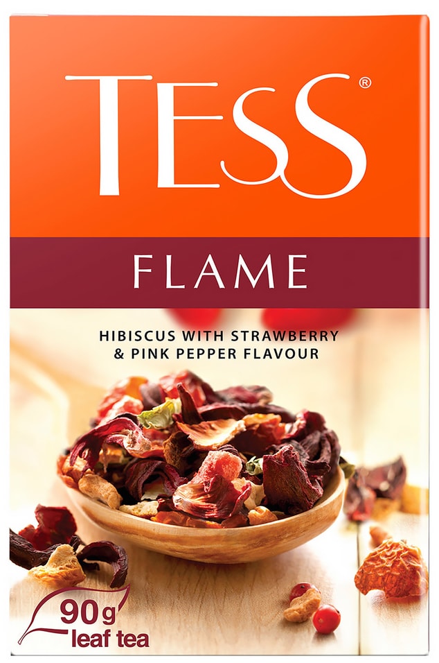 Чай фруктовый Tess Flame с земляникой и розовым перцем 90г от Vprok.ru