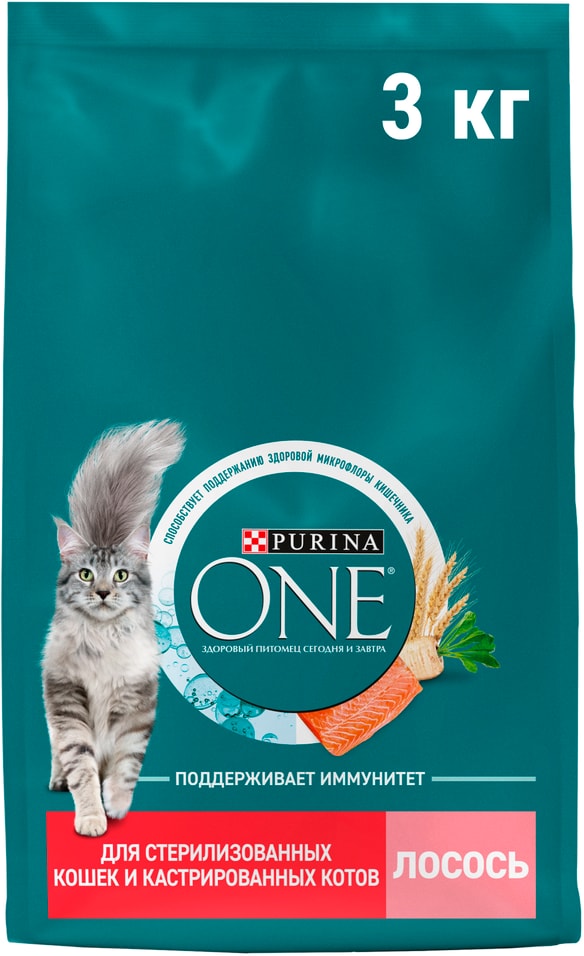 Сухой корм кошек Purina ONE полнорационный для стерилизованных с высоким содержанием лосося 3кг 1300₽
