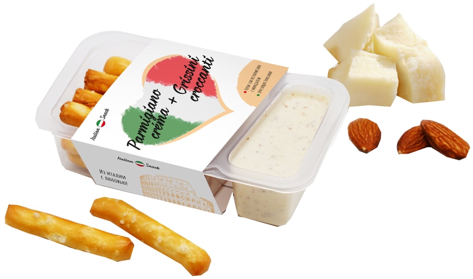 Крем-сыр Italian Snack из пармезана с миндалем + гриссини 50г