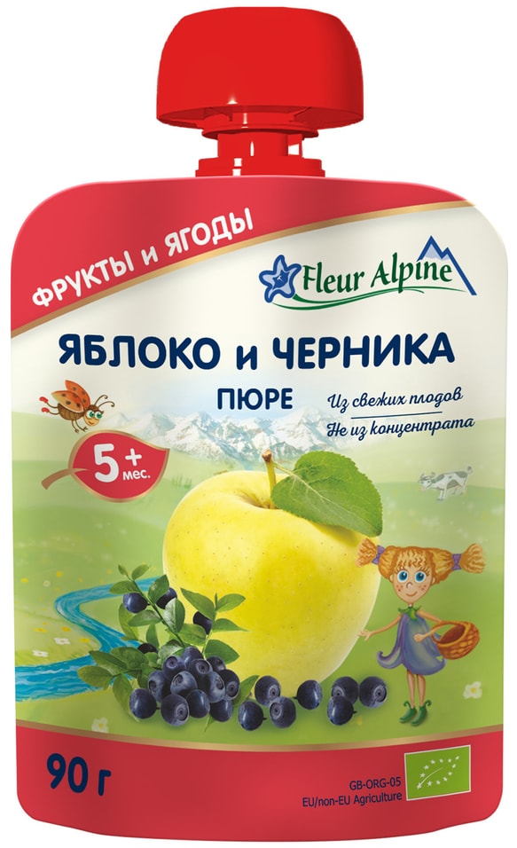 Пюре Fleur Alpine Organic Яблоко-черника с 5 месяцев 90г