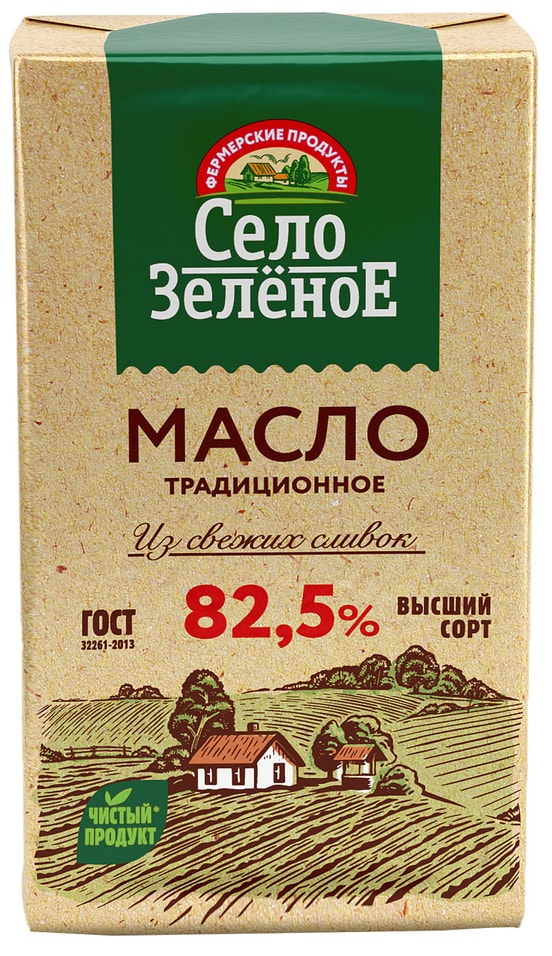 Масло сладко-сливочное Село Зеленое Традиционное 82.5% 175г