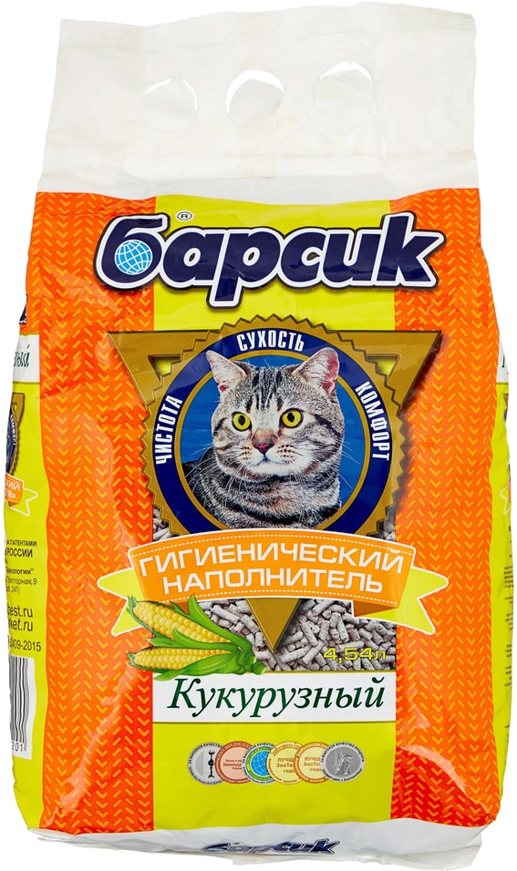 Наполнитель для кошачьего туалета Барсик Кукурузный впитывающий 4.54л (упаковка 2 шт.)
