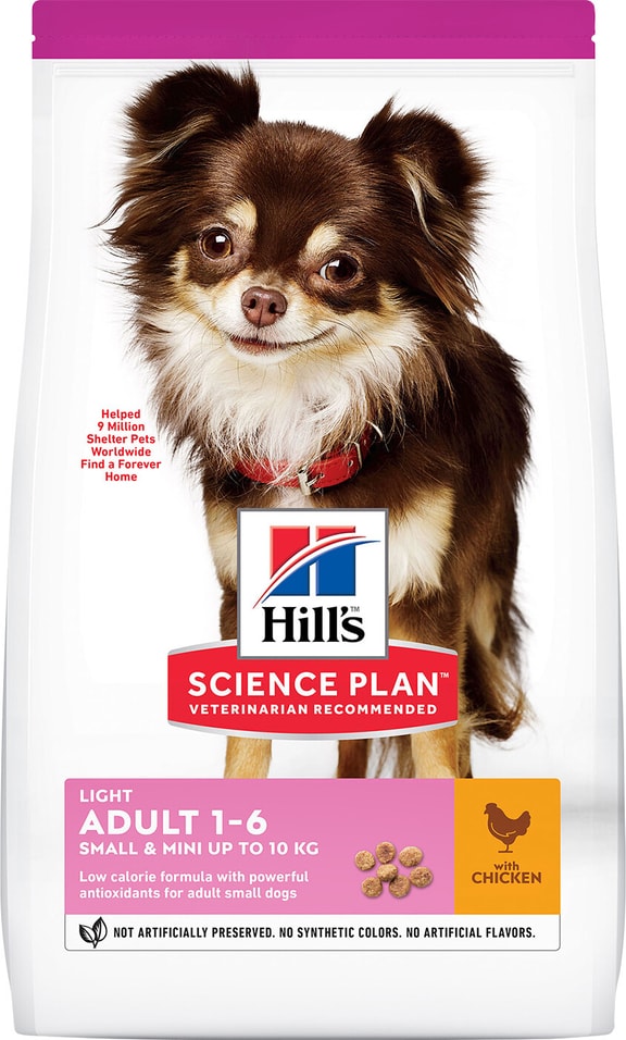 Сухой корм для собак Hills Science Plan Light Adult Mini для мелких пород для поддержания здорового веса с курицей 1.5кг