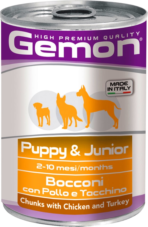 Корм для щенков Gemon Dog кусочки курицы с индейкой 415г 127₽