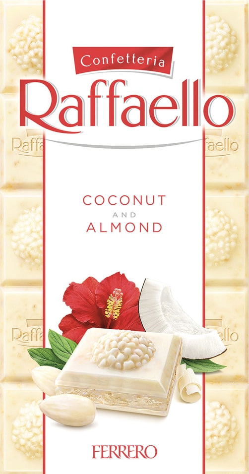 Шоколад Raffaello Белый с кокосовой стружкой и орехом миндаля 90г