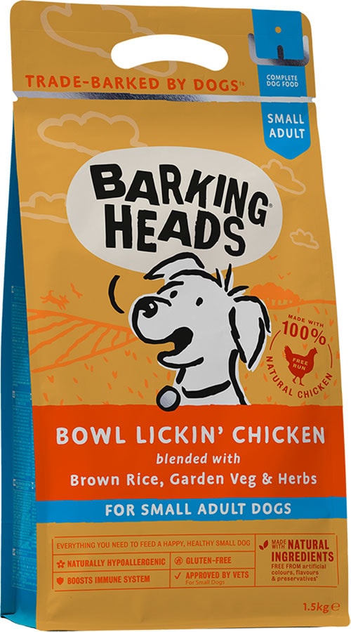 Сухой корм для собак Barking Heads До последнего кусочка для малых пород с чувствительным пищеварением с курицей и рисом
