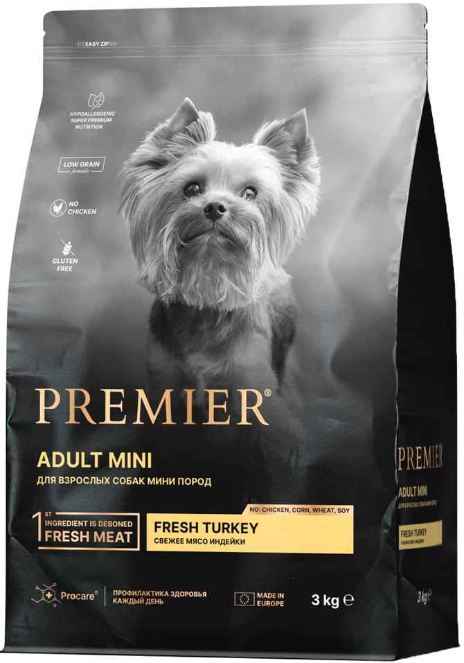 Сухой корм для собак Premier Dog Turkey Adult Mini Свежее мясо индейки 3кг