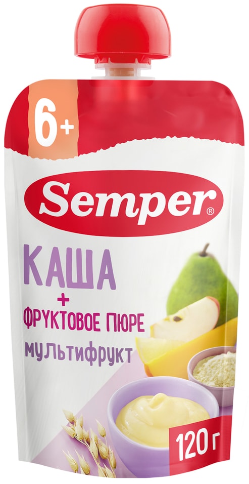 Пюре Semper Мультифрукт с кашей с 6 месяцев 120г