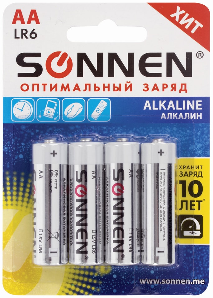 Батарейки Sonnen Alkaline АА LR6 15А 4шт от Vprok.ru
