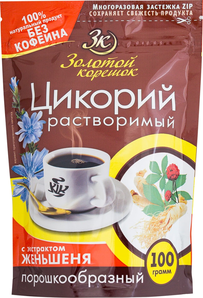 Цикорий растворимый Золотой корешок с экстрактом женьшеня 100г от Vprok.ru