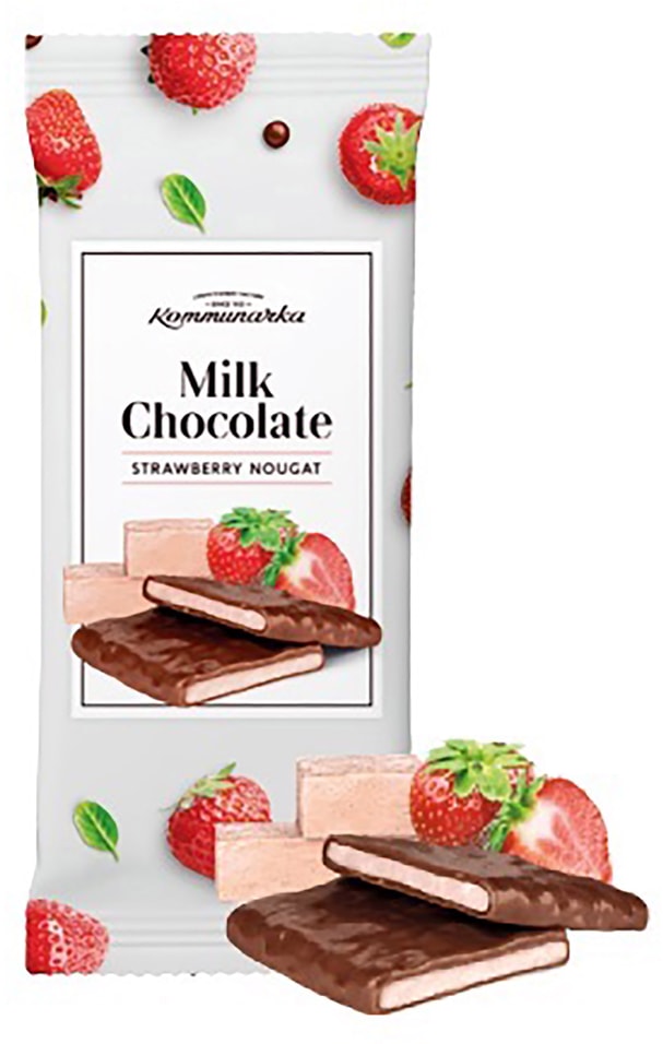 Шоколад молочный Коммунарка Milk Chocolate strawberry nougat с клубничной нугой 80г