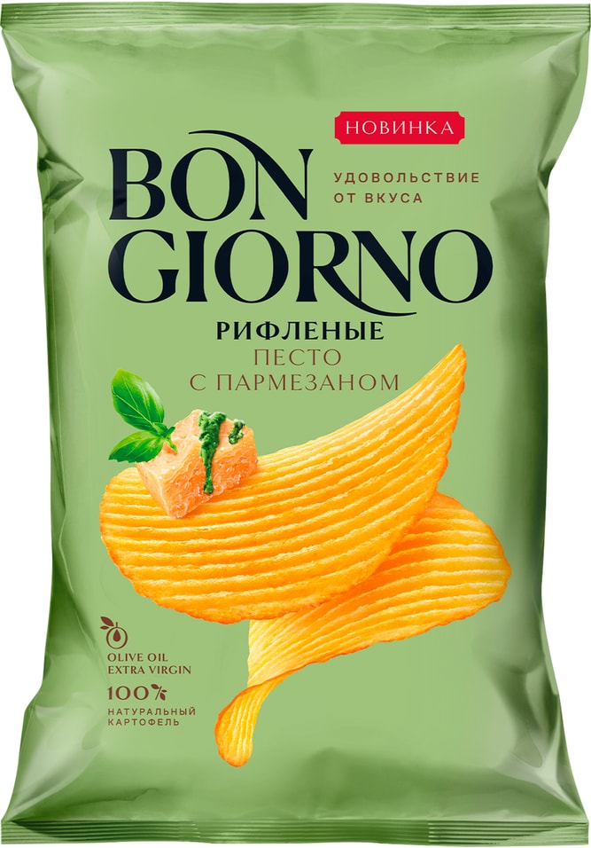 Чипсы Bon Giorno Песто с пармезаном рифленые 80г