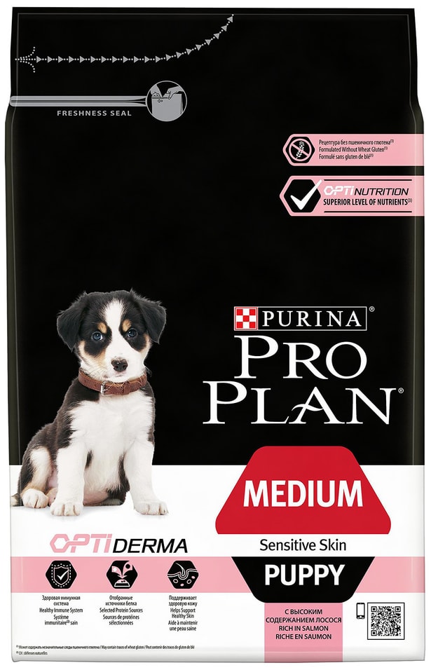 Сухой корм для щенков Pro Plan Optiderma Medium Puppy Sensitive Skin для средних пород для здоровья кожи и шерсти с лосо