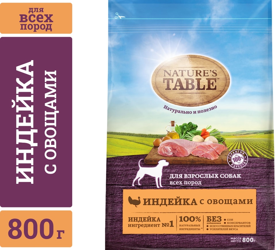 Сухой корм для собак Natures Table Индейка с овощами 800г 619₽
