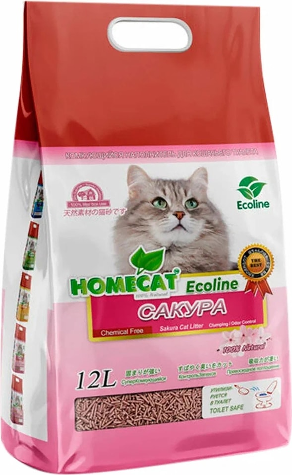 Наполнитель для кошачьего туалета Homecat Ecoline Лотос-Сакура комкующийся 12л