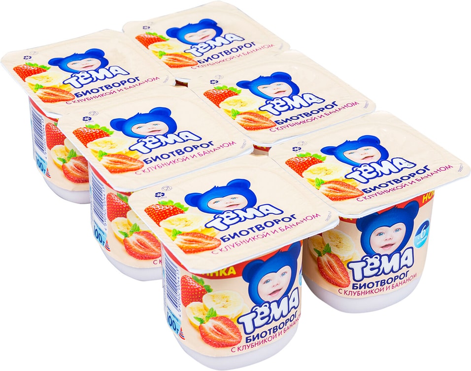 Биотворог детский Тема Клубника Банан 4.2% 100г (упаковка 6 шт.)